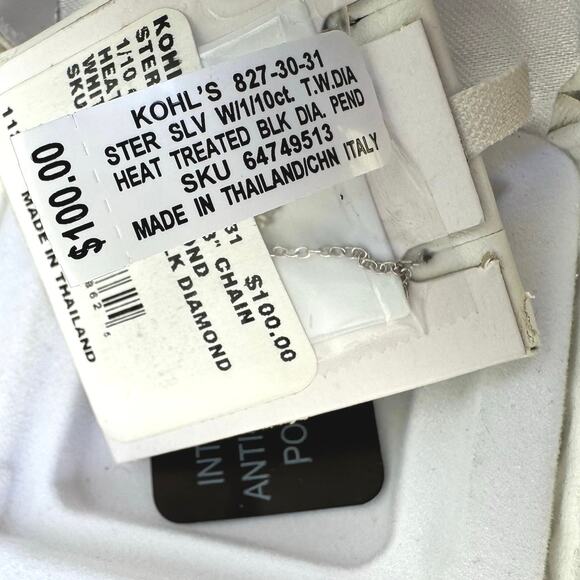 Sterling Silver 1/10 Ctw Diamonds Black and White Pendant Necklace Teardrop 925 - Picture 5 of 8